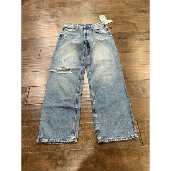 H&M Womens Blue Baggy Low Waist Distressed Taille Basse Denim Jeans Size 2 NWT - Picture 2 of 9